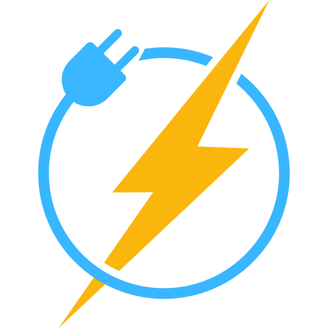 A blue and yellow lightning bolt in a circle.
