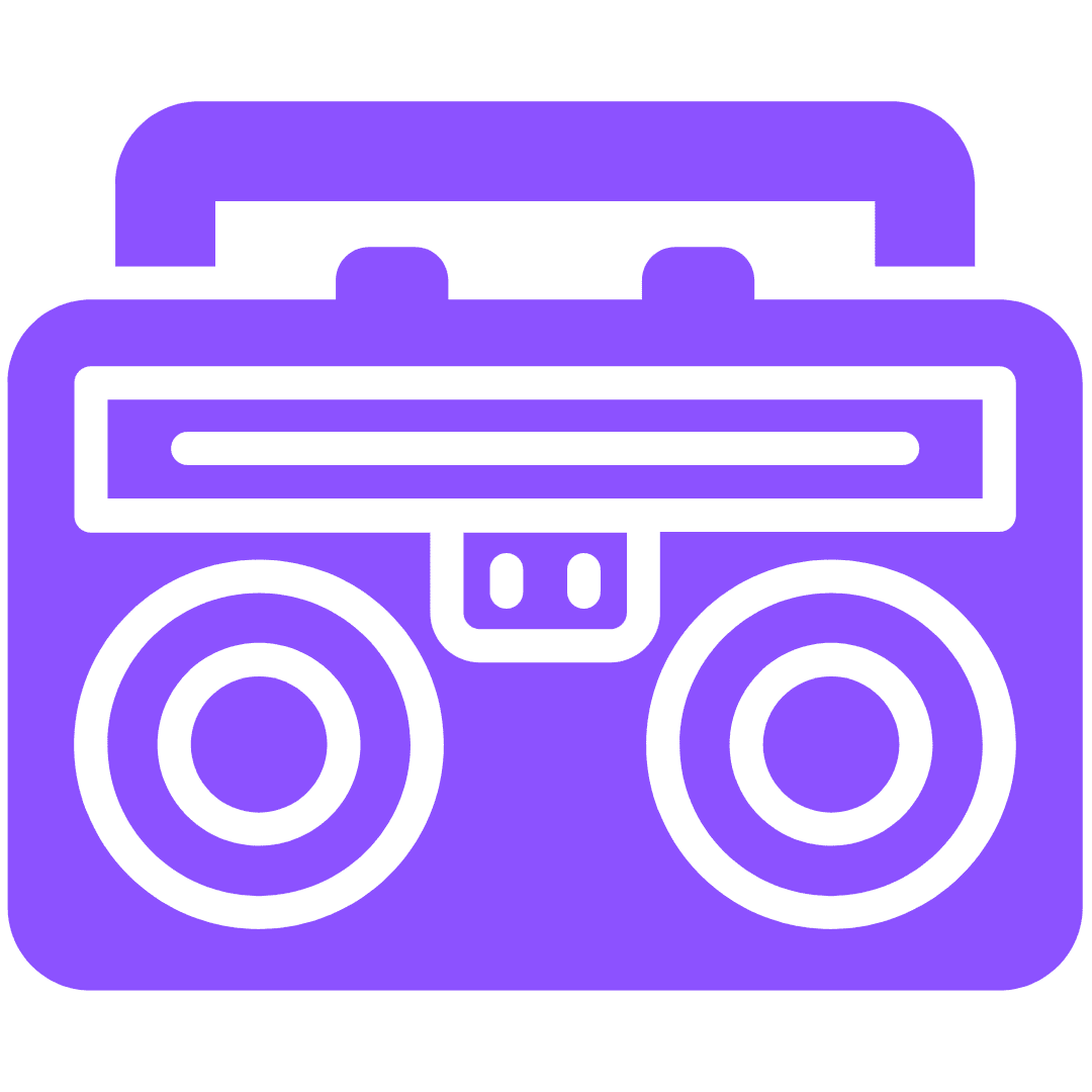 “Funky purple boombox icon to groove!”